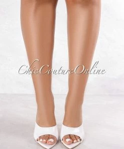 Vendor-unknown JUST IN Laurent White Faux Crocodile Patent Pointed Toe Heels