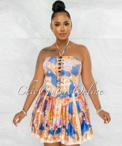 Vendor-unknown Deepti Lilac Print Corset Top & Pleated Skort Set JUST IN
