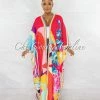 Chic Couture Online Laurice Red Multi-Color Long Kimono Duster