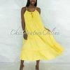 Vendor-unknown Nassar Yellow Braid Straps Ruffle Hem Maxi LINEN Dress JUST IN