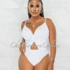 Chic Couture Online JUST IN Viper White Front Knot Key-Hole Ribbed Bodysuit