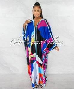 Chic Couture Online Aviva Multi-Color Print Maxi Tunic Silky Dress