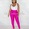 Chic Couture Online Zandrie Hot Pink High Waist Front Zipper Shimmer Leggings