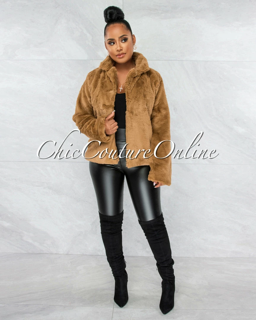 Vendor-unknown Adora Mocha Faux Fur Jacket CLOTHING