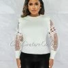 Vendor-unknown Orosa Off-White Ribbed Knit Long Sleeves Crochet Top JUST IN