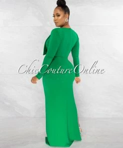 Chic Couture Online Marlinda Green Bodysuit Rhinestone Embellished Dress Set JUST IN