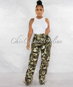 Chic Couture Online Topaz Camo Cargo Wide Denim Pants JUST IN