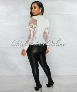 Vendor-unknown Orosa Off-White Ribbed Knit Long Sleeves Crochet Top JUST IN