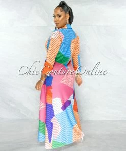 Chic Couture Online Miriam Multi-Color Print Buttoned Shirt Maxi Dress JUST IN