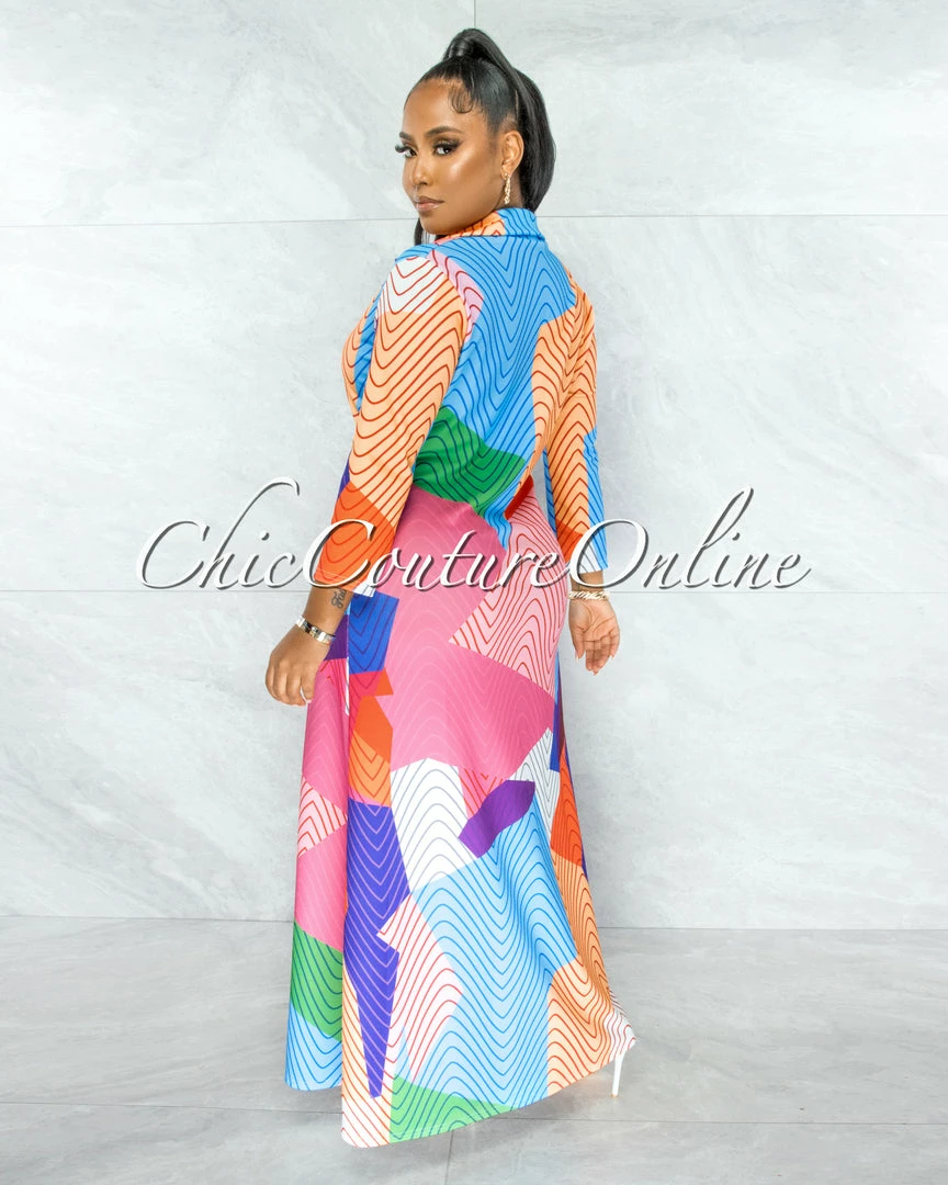 Chic Couture Online Miriam Multi-Color Print Buttoned Shirt Maxi Dress JUST IN