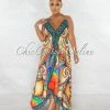 Chic Couture Online JUST IN Spice Multi-Color Print Rhinestones Halter Maxi Dress