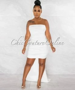 Chic Couture Online JUST IN Evans Off-White Shimmer Draped Back Bow Statement Mini Dress
