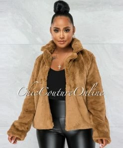 Vendor-unknown Adora Mocha Faux Fur Jacket CLOTHING