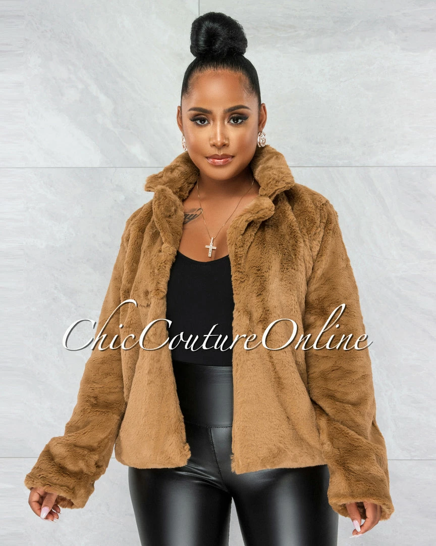 Vendor-unknown Adora Mocha Faux Fur Jacket CLOTHING