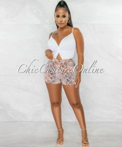 Chic Couture Online JUST IN Viper White Front Knot Key-Hole Ribbed Bodysuit