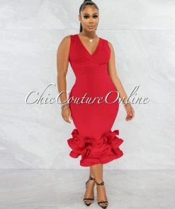 Vendor-unknown JUST IN Goella Red Dramatic Ruffle Hem Dress