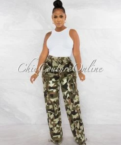 Chic Couture Online Topaz Camo Cargo Wide Denim Pants JUST IN