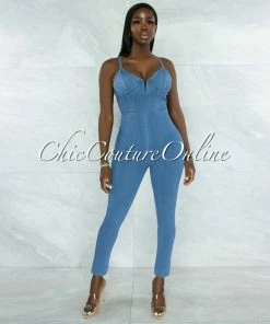 Vendor-unknown Kemella Light Denim Padded Cups Jumpsuit JUST IN
