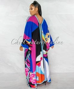 Chic Couture Online Aviva Multi-Color Print Maxi Tunic Silky Dress