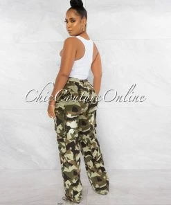 Chic Couture Online Topaz Camo Cargo Wide Denim Pants JUST IN