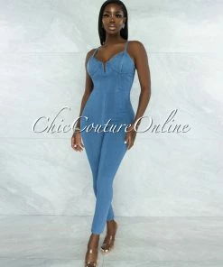 Vendor-unknown Kemella Light Denim Padded Cups Jumpsuit JUST IN