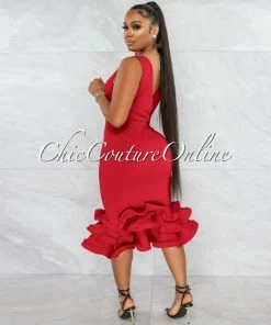 Vendor-unknown JUST IN Goella Red Dramatic Ruffle Hem Dress