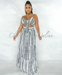 Chic Couture Online Ohane Black White Print Cut-Out Maxi Dress JUST IN