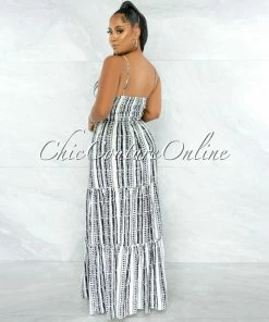Chic Couture Online Ohane Black White Print Cut-Out Maxi Dress JUST IN