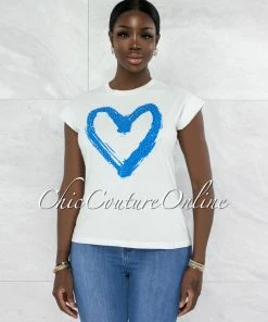 Vendor-unknown Farry White Blue Front Graphic Rhinestones T-Shirt JUST IN