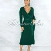 Vendor-unknown Gaelle Hunter Green Shimmer Knit Flare Bottom Wrap Dress