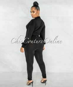 Chic Couture Online Sophia Black Front Tie Top & Leggings Set