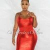 Chic Couture Online JUST IN Carmela Red Foil Mesh Details Bandage Dress