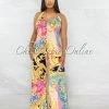 Vendor-unknown Semada Multi-Color Print Halter Wide Jumpsuit