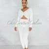 Vendor-unknown Iker Off-White Ribbed Knotted Top & Leggings Set