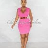 Chic Couture Online Chandler Hot Pink Deep V Neck Ribbed Dress JUST IN