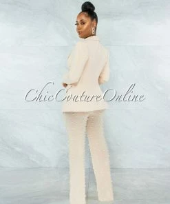 Vendor-unknown Alicia Nude Blazer & Mesh Pearl Pants Set
