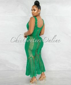 Chic Couture Online JUST IN Simoneta Emerald Green Crochet Cover-Up Maxi Dress