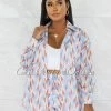 Chic Couture Online Tameka Baby Blue Orange Print Shirt & Flutter Mini Shorts Set