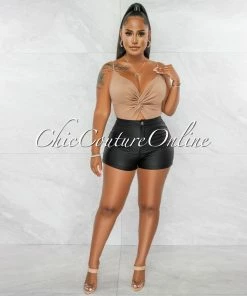 Chic Couture Online Annie Black Faux Leather High Waist Shorts