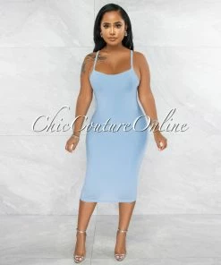 Vendor-unknown Annabeth Baby Blue Essential Body-Con Midi Dress JUST IN