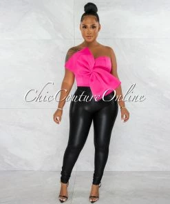Chic Couture Online JUST IN Fineas Fuchsia Dramatic Bow Accent Ponti Crop Top
