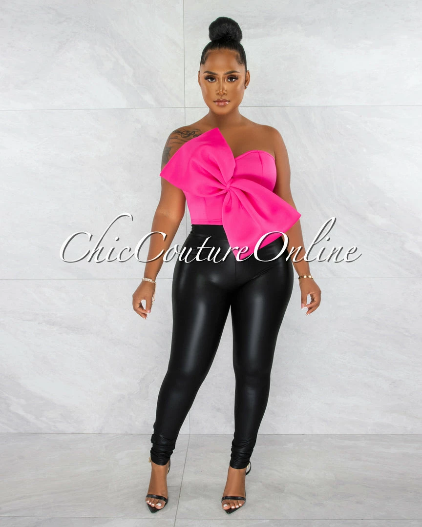 Chic Couture Online JUST IN Fineas Fuchsia Dramatic Bow Accent Ponti Crop Top