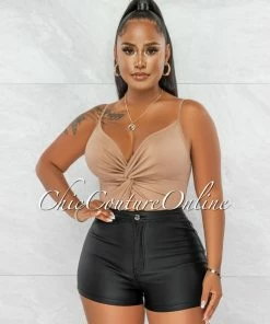 Chic Couture Online Annie Black Faux Leather High Waist Shorts