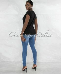 Vendor-unknown Farry Black Fuchsia Front Graphic Rhinestones T-Shirt