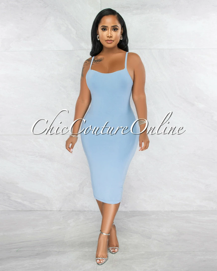 Vendor-unknown Annabeth Baby Blue Essential Body-Con Midi Dress JUST IN