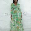 Vendor-unknown Nairobi Green Paisley Print Cut-Out Waist Maxi Dress JUST IN