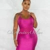 Chic Couture Online JUST IN Carmela Magenta Foil Mesh Details Bandage Dress