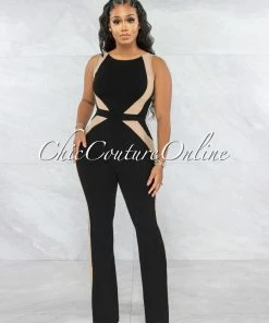 Vendor-unknown Flags Black Nude Mesh Details Jumpsuit JUST IN