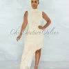 Vendor-unknown United Cream Ruched Bodice Ruffle Slit Maxi Dress JUST IN