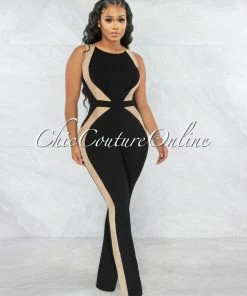Vendor-unknown Flags Black Nude Mesh Details Jumpsuit JUST IN